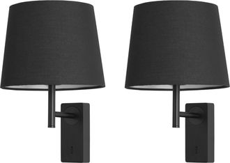 Forlight Forlight Aura - 2 Apliques De Pared Para Dormitorio E27 Con Interruptor On/off En La Base. Color Negro Con Pantalla De Textil