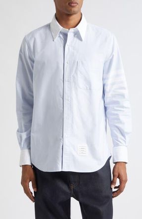 Thom Browne Straight Fit Cotton Button-Down Shirt in Light Blue at Nordstrom, Size 3