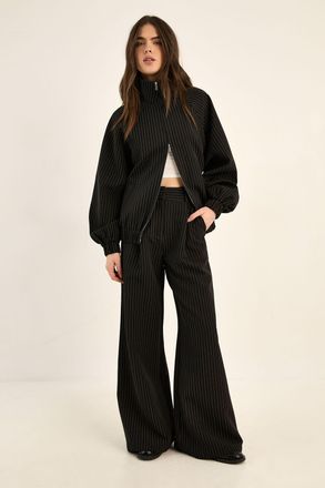 NASTY GAL Womens Tailored Pinstripe Track Pant Co-ord - Black - Size 10 UK