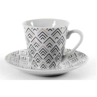 Trade Shop Trade Shop - Set 6pcs Tazas De Caf&eacute; Con 6 Saugs De Deco Blanco En La Porcelana Decorada 780776
