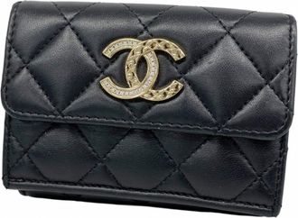 Chanel Black Leather Wallet (Tri-Fold) (Pre-Owned)