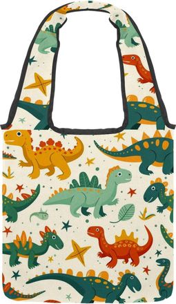 Generic Cute Fun Dinosaurs Reversible Canvas Shoulder Tote - Double-Sided Print, 12oz Cotton, 27cm Drop, Fold-Flat Bag for Travel, Shopping, Street Outings