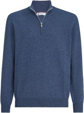Brunello Cucinelli Cashmere sweater with half zip in Denim at Nordstrom, Size 56 It