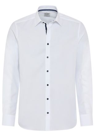 Olymp Businesshemd OLYMP Level 5 Body Fit, Herren, Gr. 46, N-Gr, weiss (wei&szlig;), Web, Obermaterial: 100% Baumwolle, unifarben mit Farbeins&auml;tzen, tailliert nor