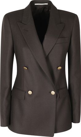 Tagliatore Dark Brown Wool-Silk-Linen Double-Breasted Jacket