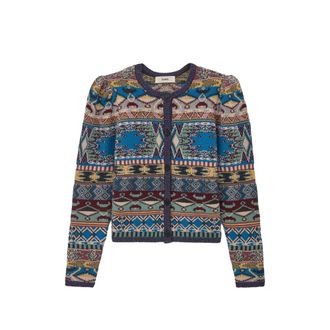 BA&SH Geometric-pattern Puff-sleeve Cardigan