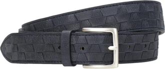 Orciani Blauwe leren riem met Intracciato-patroon - Heren - Riemen - Blauw - 110 CM - Leer - Accessoires