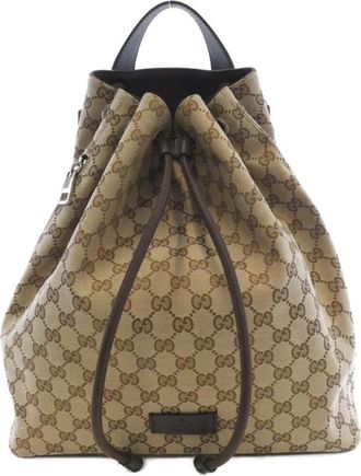 Gucci Beige Brown Gg Canvas Backpack (Pre-Owned)