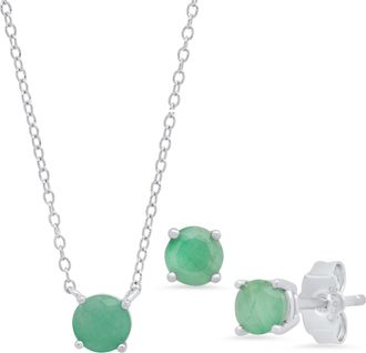 MAX + STONE Sterling Silver 4mm Gemstone Earrings and 6mm Pendant set