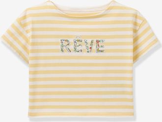 Cyrillus Gestreiftes T-Shirt mit Stickerei R&ecirc;ve M&auml;dchen CYRILLUS hellgr&uuml;n