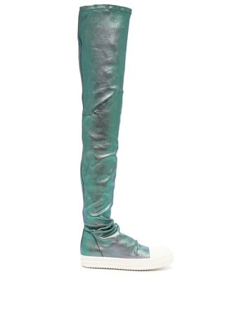 Rick Owens Stocking metallic sneaker-boots - women - Fabric/Calf Leather/Rubber - 35 - Green