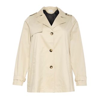 Kaffe Curve Veergrijze jas met klassieke kraag - Dames - Mantels - Beige - Maat: 3XL