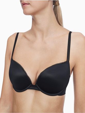 Calvin Klein Womens Liquid Touch Push Up Plunge Bra - Black - 32DDD