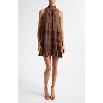 Ramy Brook Samantha Lace Inset Minidress in Sepia at Nordstrom, Size Xx-Large