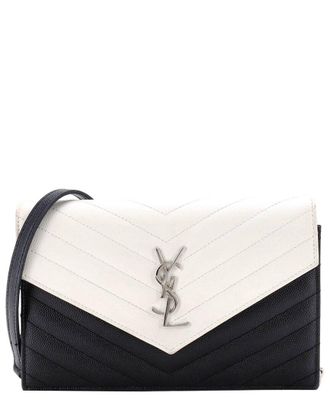 Saint Laurent Classic Monogram Wallet On Chain Matelass&eacute; Chevron Small (Authentic Pre-Loved)