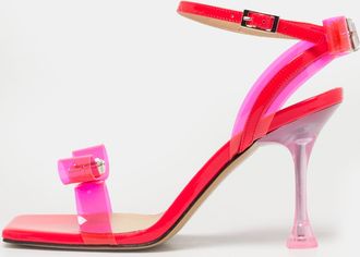 Mach & Mach Neon Pink Pvc And Patent Leather French Bow Sandals