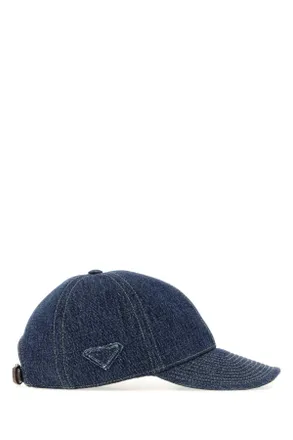 Prada Mens Denim Baseball Cap Blu Exterior: Cotton Cappelli Hat