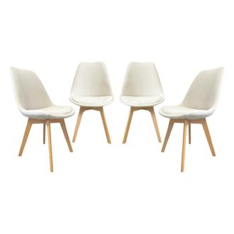 Sweeek Silla escandinava de madera de haya y pana fina, set de 4, blanco roto