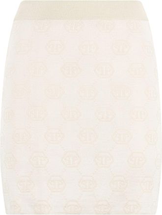 Philipp Plein Minigonna a tubino in lana merino con logo jacquard