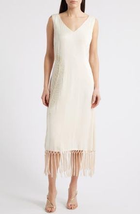 Ciebon Serita Sleeveless Beaded Fringe Hem Dress in Champagne/Cream at Nordstrom Rack, Size X-Small