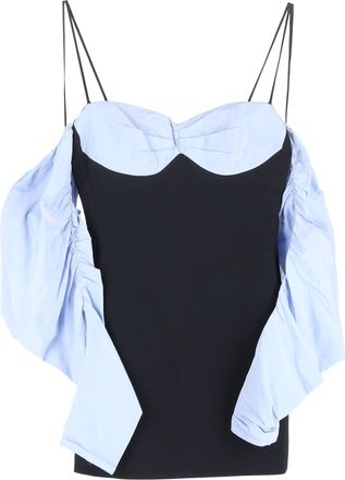 DAVID KOMA Ruched Layered Mini Dress in Blue and Black Cotton