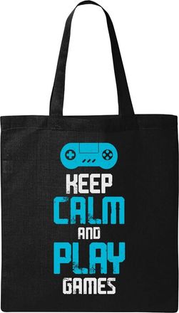 Generic Keep Calm And Play Games Natural Ecological Cotton Tote Bag Black