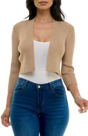 Nina Leonard Ribbed Bolero Cardigan in Tan at Nordstrom Rack, Size X-Large