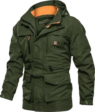Generic Mens Winter Jacket, Warm Military Jacket with Hood, Multi Pockets Field Multifunctional Transition Outerwear, Winter Windproof Outdoor Leisure Raincoa