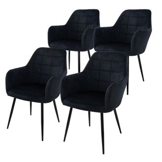 ECD Germany Ecd Germany - Set 4x Sedie Da Pranzo Nero Poltrone Imbottite In Velluto - Stile Design Retro Vintage Scandinavo - Gambe In Metallo - Per Sala Da Pranz