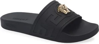Versace La Medusa Slide Sandal in Black-Versace Gold at Nordstrom, Size 44