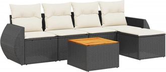 vidaXL Vidaxl - Set De Sof&aacute;s De Jard&iacute;n 6 Piezas Y Cojines Rat&aacute;n Sint&eacute;tico Negro