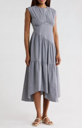 Frame Denim Check Gathered Dress In Navy Multi