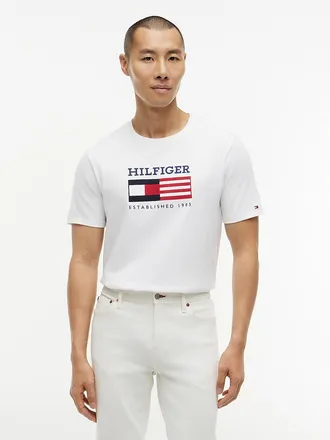 Tommy Hilfiger Mens Hilfiger Flag Logo T-Shirt - Optic White - XS