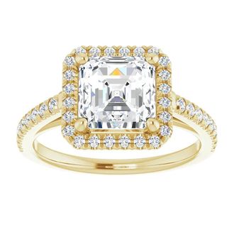 Pompeii3 3 1/2Ct Asscher Cut Moissanite & Diamond Halo Engagement Ring in 10k Gold