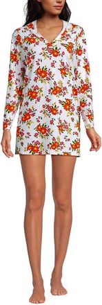Lands End Cotton Jersey Long Sleeve Hooded Swim Cover-up Dress in White Spring Floral at Nordstrom, Size Medium P