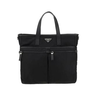 Prada Re-Nylon en Saffiano Leren Tote - Heren - Shoppers - Zwart - ONE Size - Nylon - Tassen