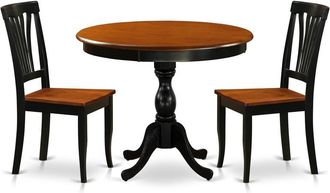 East West Furniture 3-Piece Table Set Contains a Kitchen Table and 2 Modern Dining Chairs with Slatted Back - Black Finish