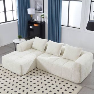 Direct Wicker Oversized Cloud Couch, Modular Sectional L Shape Sofa in Beige | Size: 3 Seater