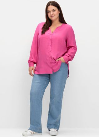 Sheego Longbluse SHEEGO, Damen, Gr. 40, rosa (fuchsia), 100% Viskose, unifarben, V-Ausschnitt, Blusen Longbluse