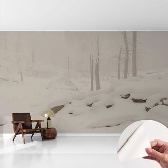 Tulup Fotomurale Adesivo - Murale Da Parete - Carta Da Parati Autoadesiva - Design Parete Moderno - Foresta Innevata 416x254 Cm