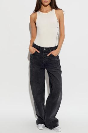 Palm Angels Bodysuit With Printed Logo, Womens, Cream