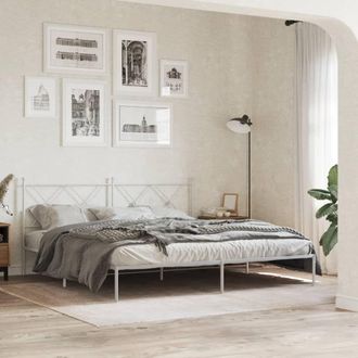 Berkfield Home Metal Bed Frame without Mattress with Headboard White 183x213cm | Size: 183x213 cm