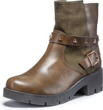 Generic Womens Chunky Biker Boots Studded Low Heel Platform Motorbike Combat Ankle Boots UK Size (Brown, UK Footwear Size System, Adult, Women, Numeric, Mediu