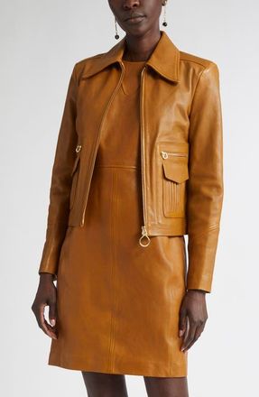 St. John Kristen Washed Leather Crop Jacket in Cinnamon at Nordstrom, Size 4