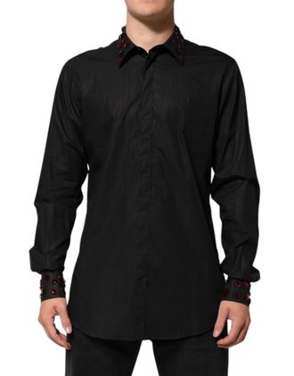 Dolce & Gabbana Black Cotton Embellished Collar Mens Mens Shirt