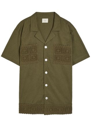CH&Eacute; Studios Che Inigo Crochet-trim Cotton and Linen-blend Shirt - Dark Green - XL
