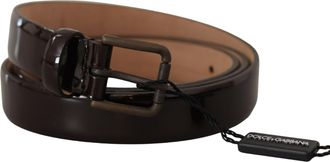 Dolce & Gabbana Womens Black Patent Leather Logo Metal Waist Buckle Belt