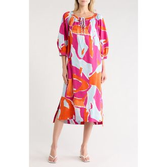 Diane Von F&uuml;rstenberg Rhodes Stretch Cotton Dress in Island Camo Large Pink at Nordstrom Rack, Size Xx-Small