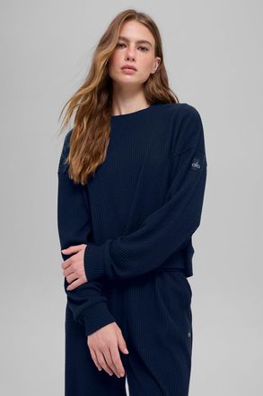 Alo | Muse Crewneck Neck Pullover Top in Navy Blue, Size: Large
