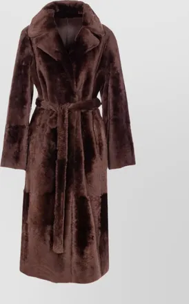 Yves Salomon belted faux fur long coat with pockets